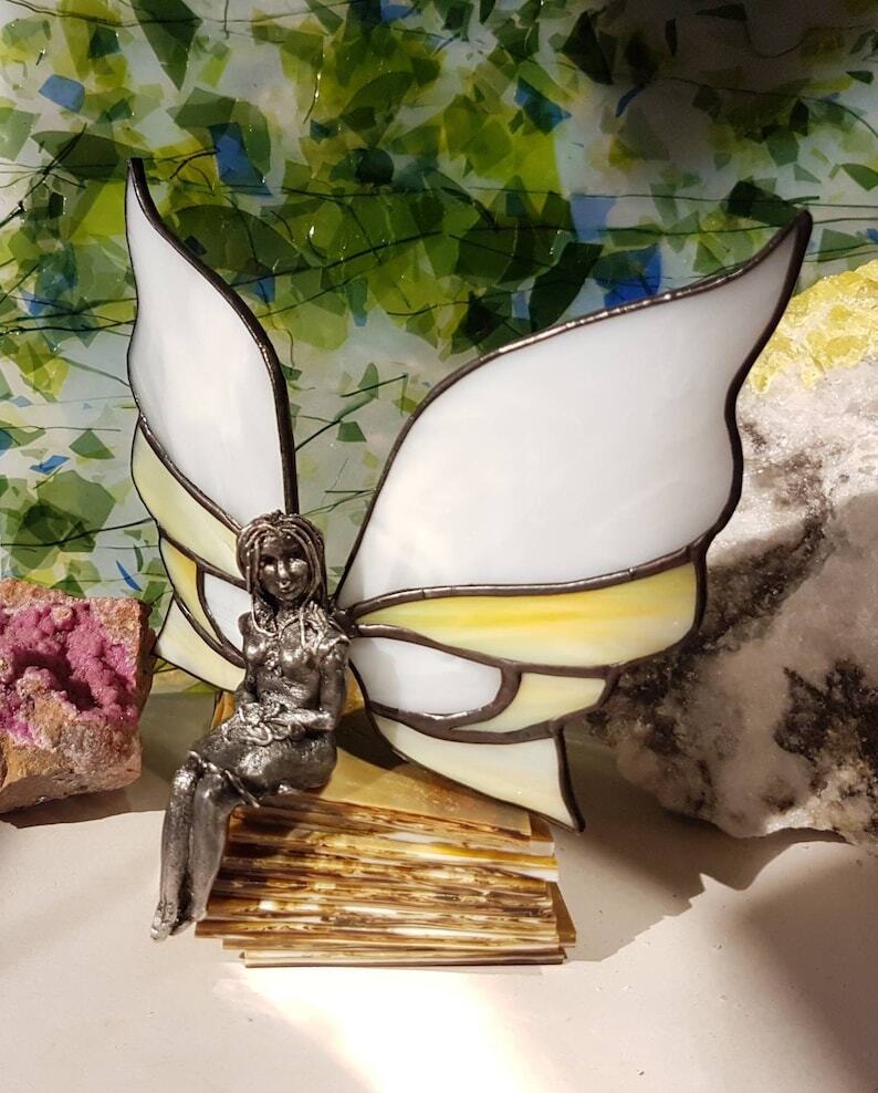 Stained glass fairy // fairy glass wings // stained glass sculpture // fairy made of glass // fairy
