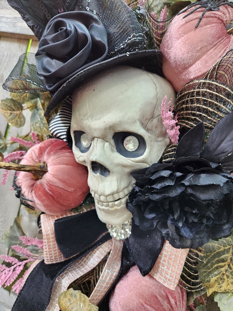 Pink and Black Glam Skelly Wreath