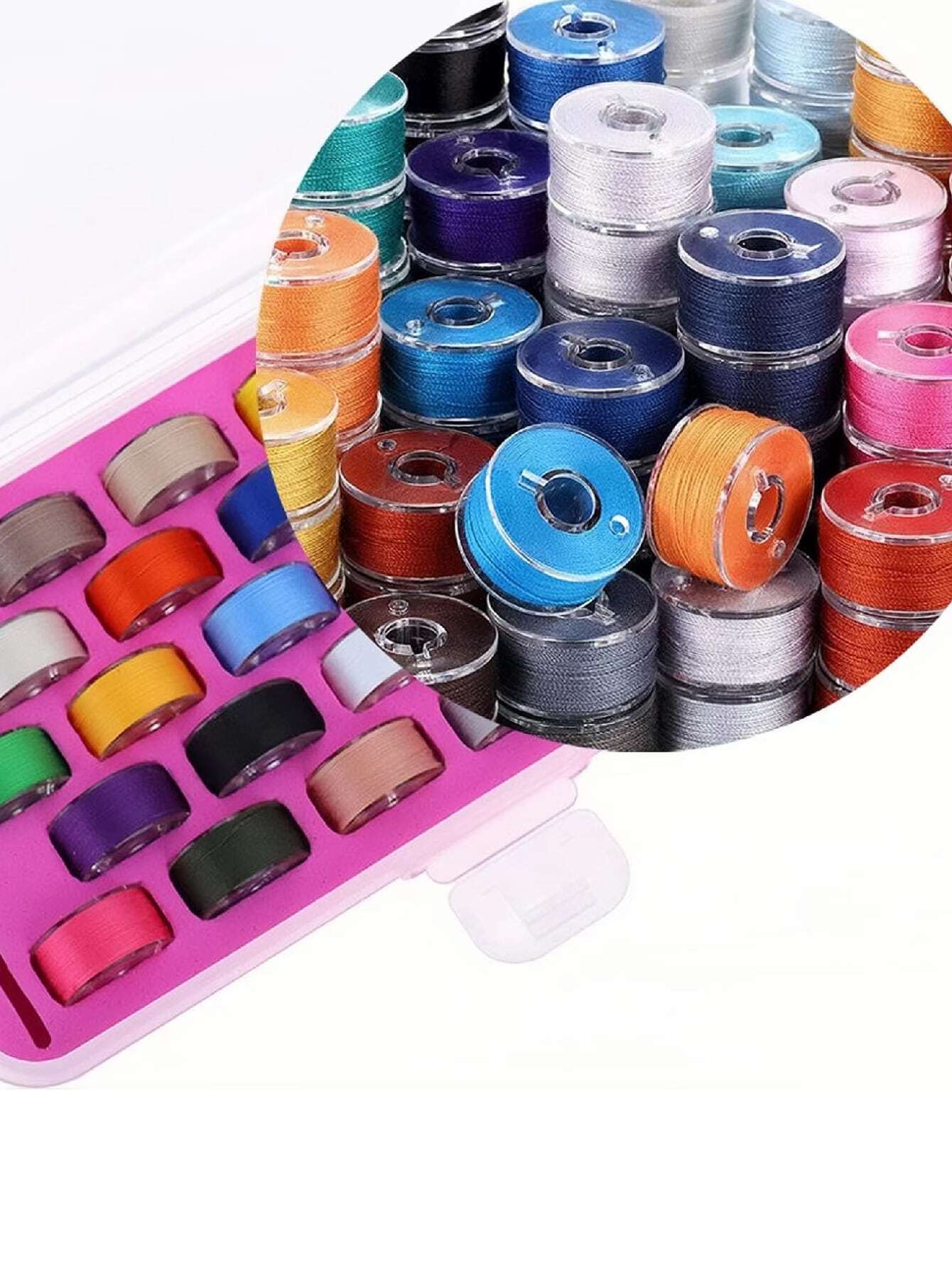 28pcs Random Color Thread & 1pc Storage Box, Simple Plastic Sewing Tool Set For Household