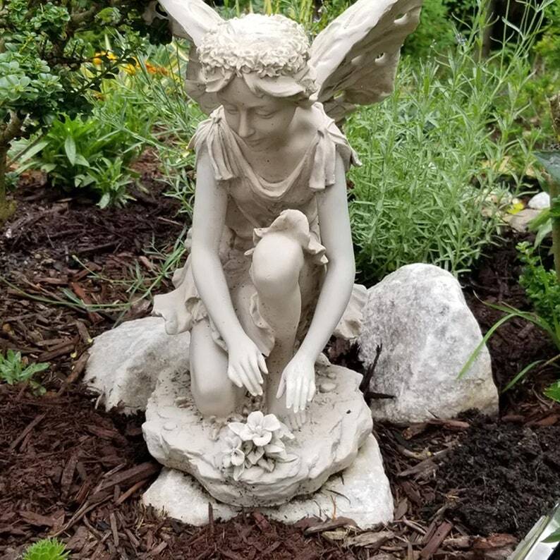 Statue of the Flower Fairy,garden decoration, fairy statue, sitting fairy, Angel Garden Decor, Flower Fairy Angel