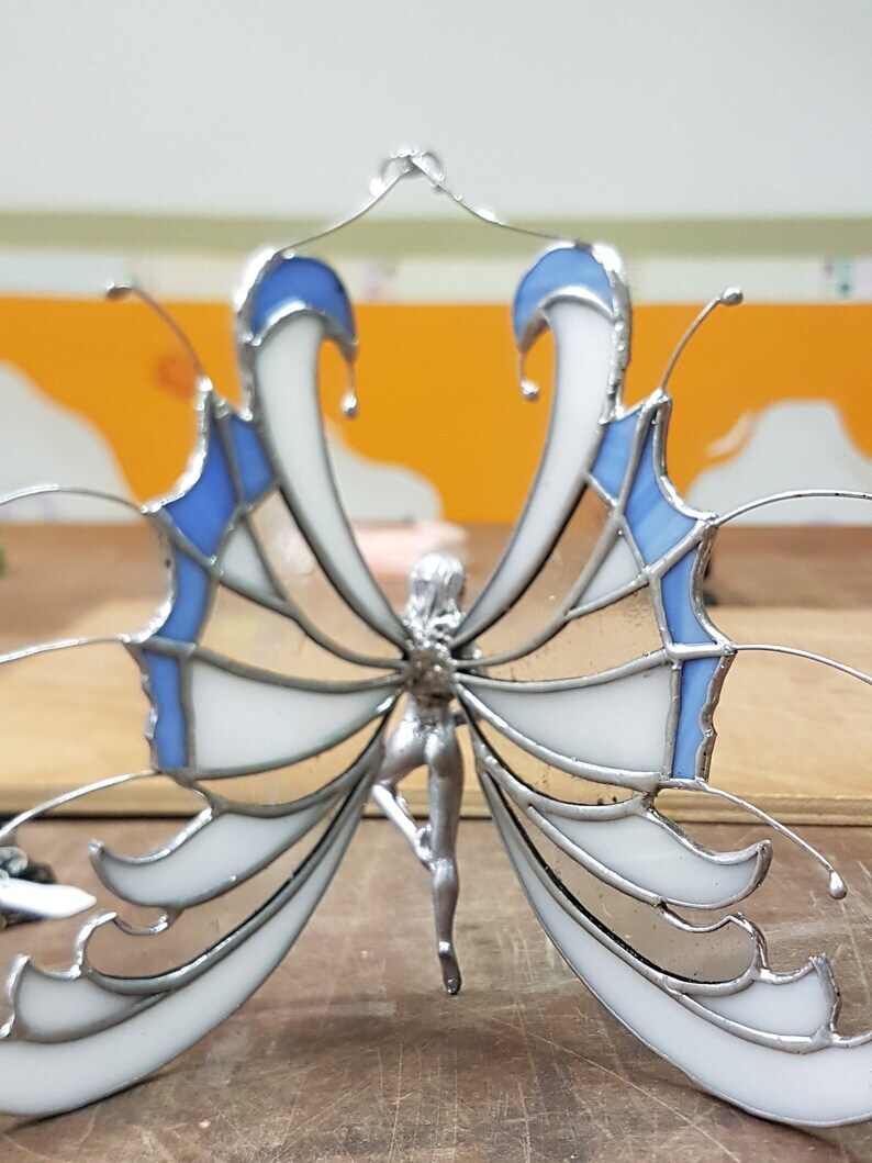 Stained glass fairy / flying stained glass fairy/ glass fairy wings /Elegant fairy pointing