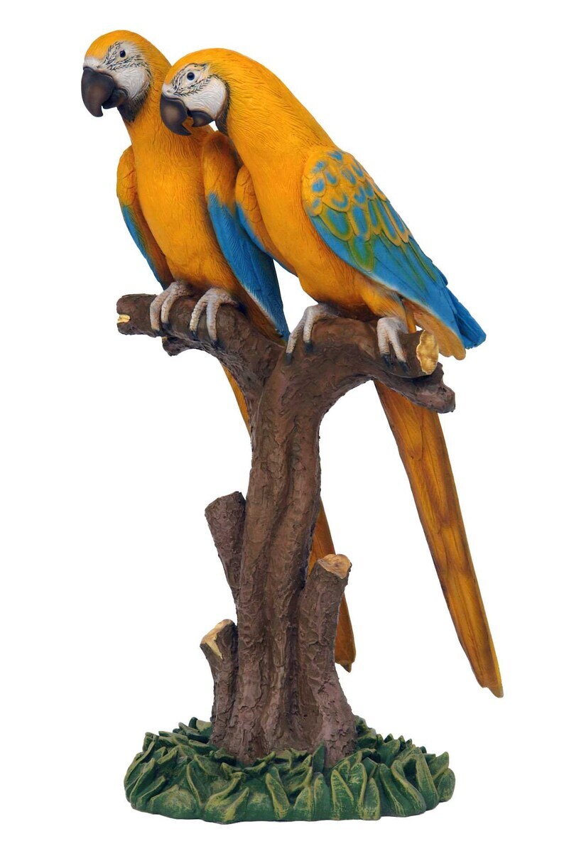 Mutation Yellow Blue Macaw Lover Parrots On Branch Life Size Statue