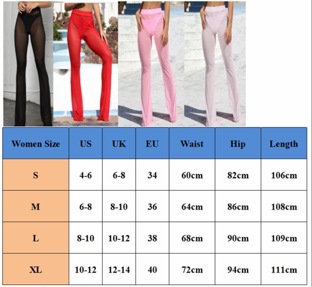 Hot Sexy Ruffle Women Beach Mesh Pants Sheer Leg Pants Transparent See through Cover Up Bikini Trouser Pantalon