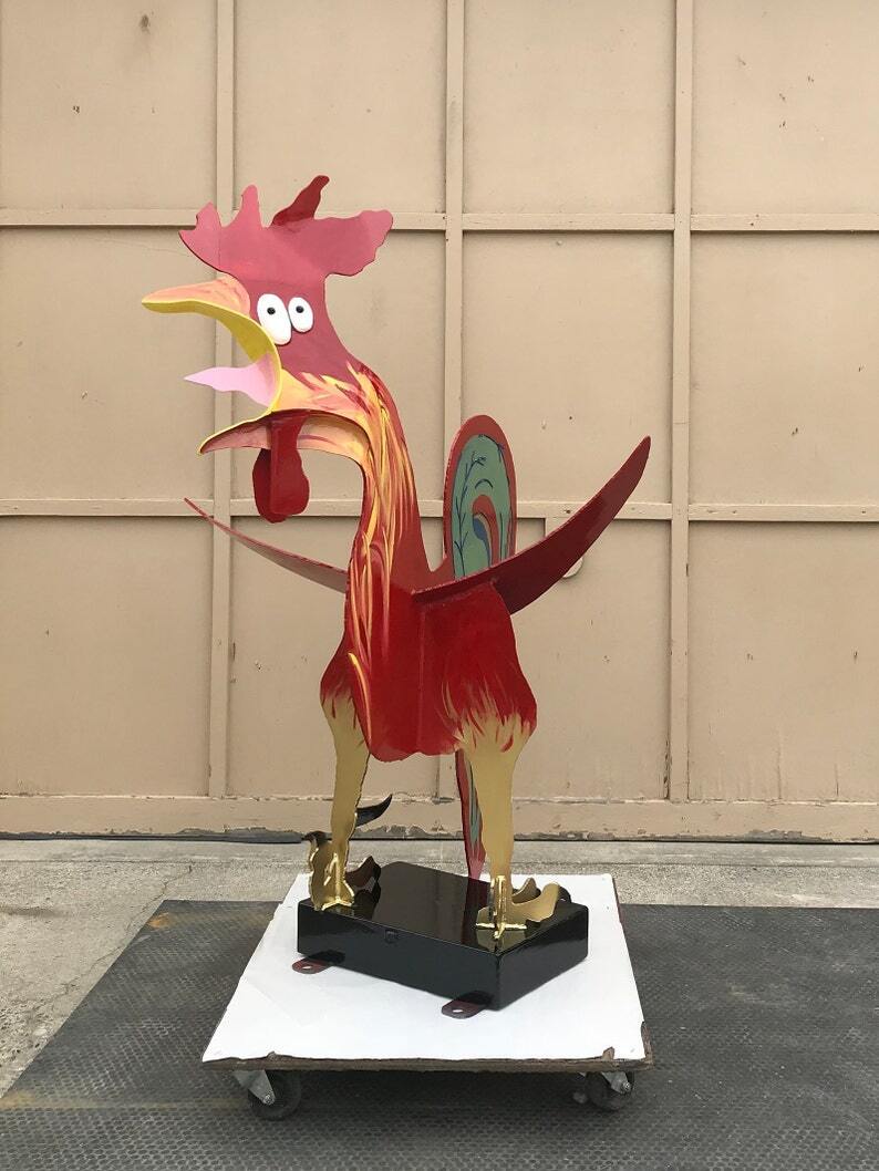 Colorful Outdoor Hand Painted Large Metal Art Rooster Chicken Sculpture