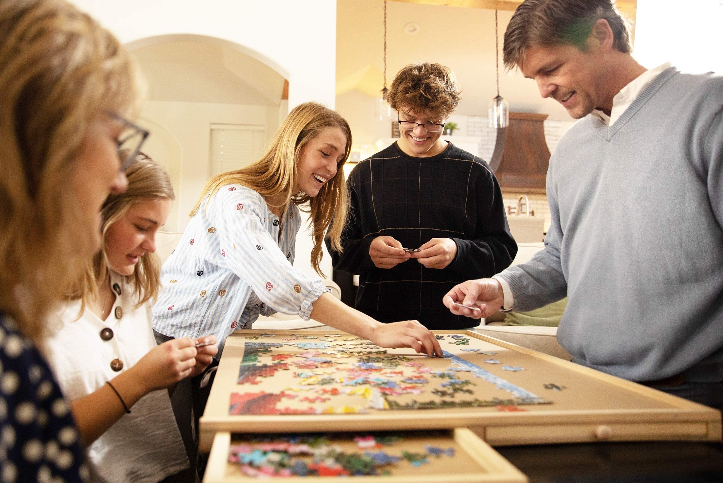 1500 Piece Wooden Jigsaw Puzzle Table - 6 Drawers, 9 Glue Sheets & 3 Hangers | 27” X 35” Jigsaw Puzzle Board Portable - Portable Puzzle Table for Teens and Adults