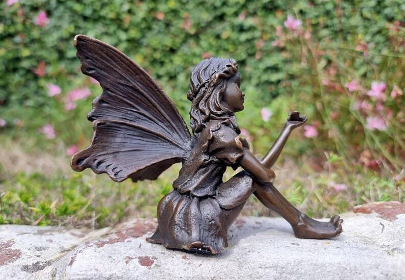 Bronze Fairy - Cute Bronze Elf - Home and Garden Ornaments - Sitting Fairy / Pixie