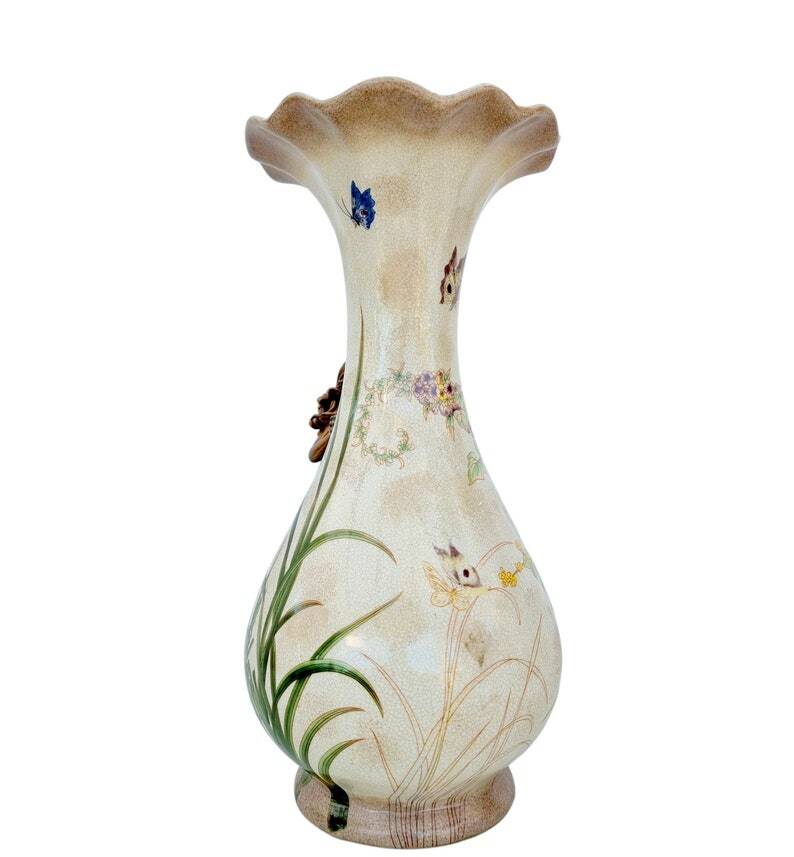 Art Nouveau style flower vase - Porcelain vase with bronze ornaments - Spring decoration
