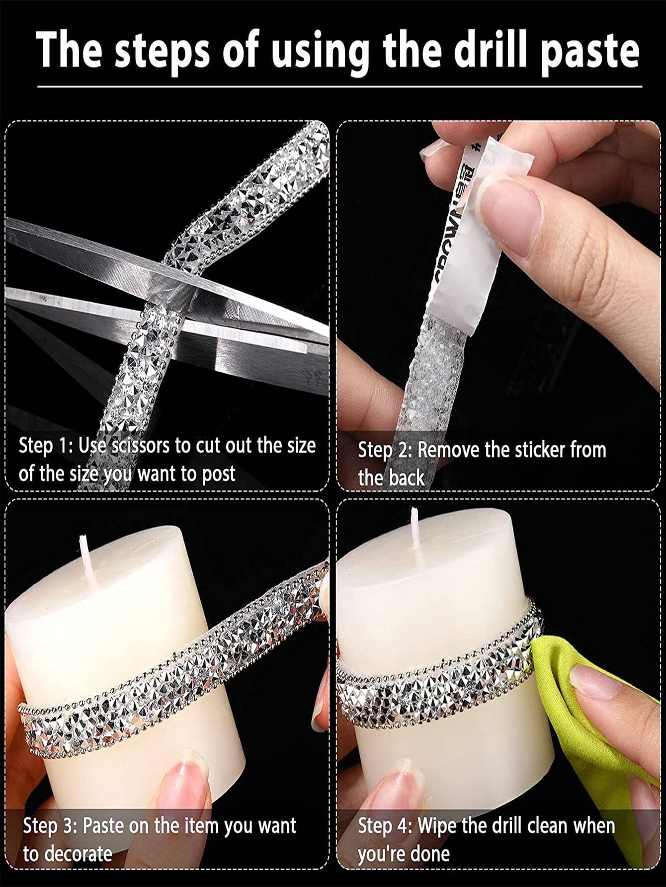1pc DIY Rhinestone Ribbon, Minimalist Rhinestone Decor Sewing Strip For DIY