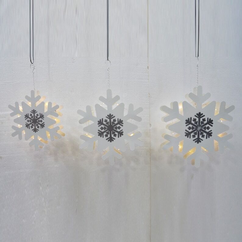 Set of 3 Assorted Hanging Iron Snowflakes with LED Backlights