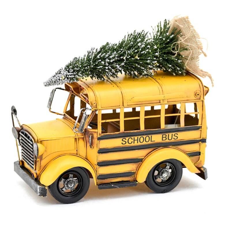 Vintage Style Model School Bus with Christmas Tree
