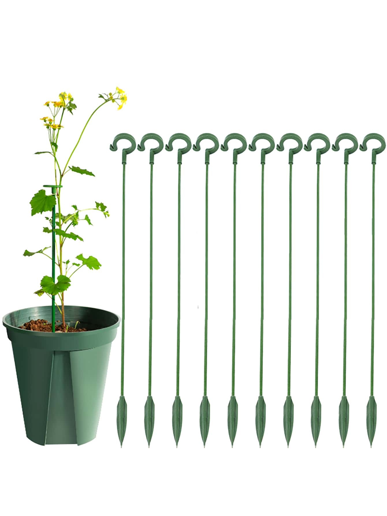 5pcs Plant Support Stake, Green Plastic Plant Fixer Support For Potted Plant