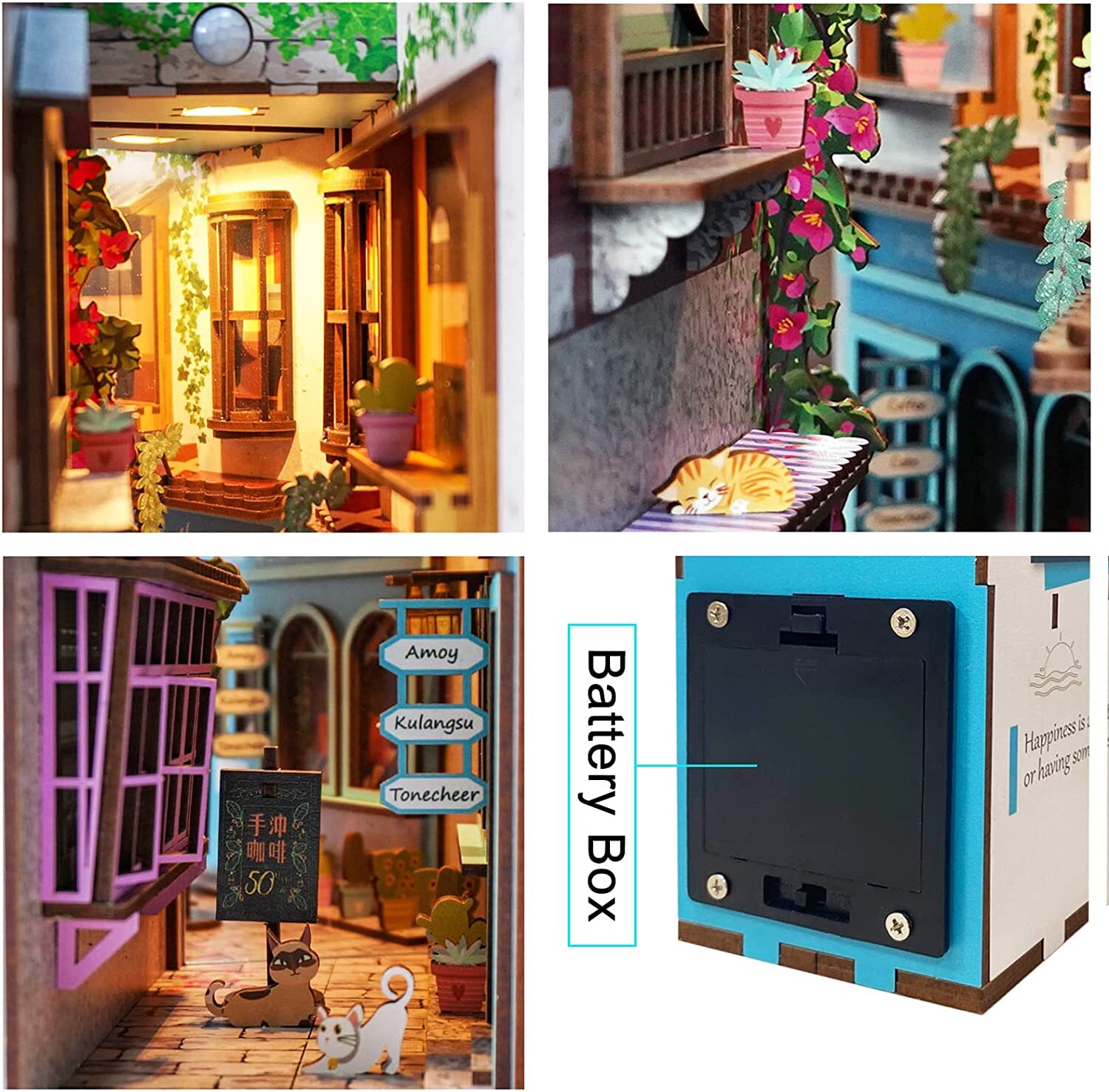 Desmond DIY Book Nook Kit, Miniature Dollhouse Kit 3D Wooden Puzzle with Sensor Light Booknook Bookshelf Insert Diorama Forest Deer Tiny Alley Decor Bookshelf Kits to Build for Kids/Adults