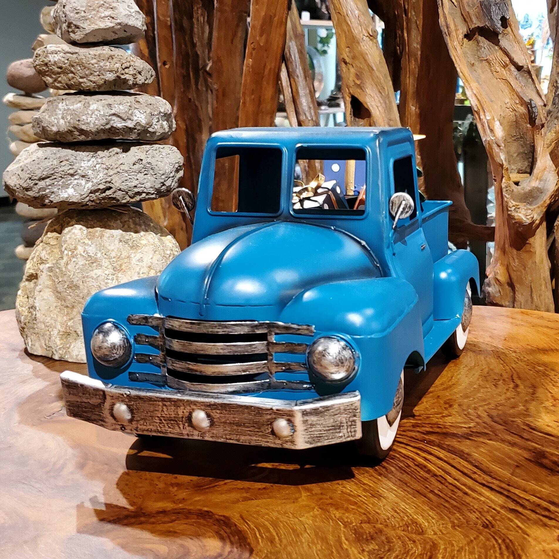 Metal Truck with Christmas Tree and Gifts- Antique Light Blue