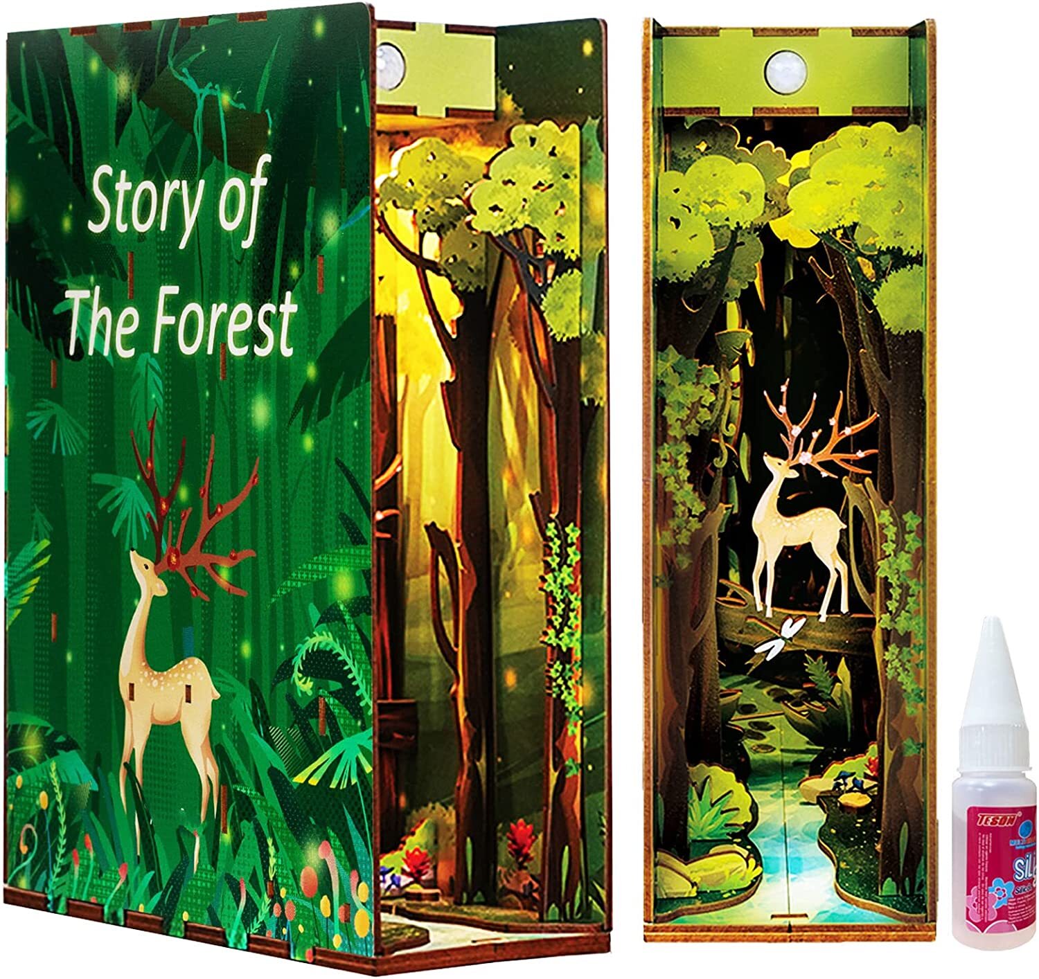 🔥Easter Sale! -Story of The Forest - 3D Wooden DIY Book Nook Kit with Human Sensor LED Light
