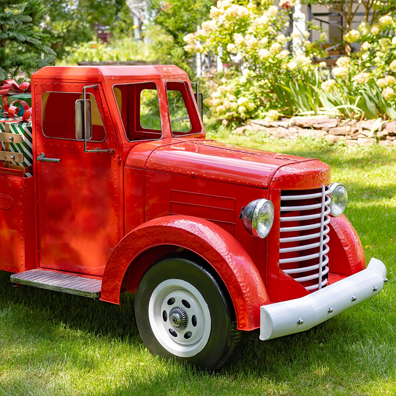 Large Iron Red Truck with LED Lights and Sign