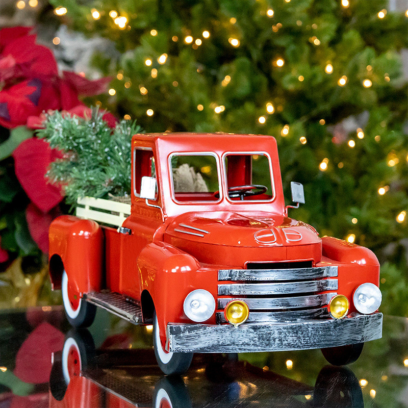 12 Inch Red Metal Truck Decoration