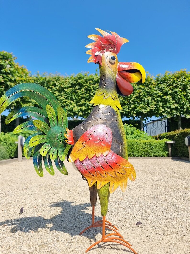 Large iron rooster - Funny Rooster - Metal garden animals - Garden and terrace inspiration - Funny metal animals