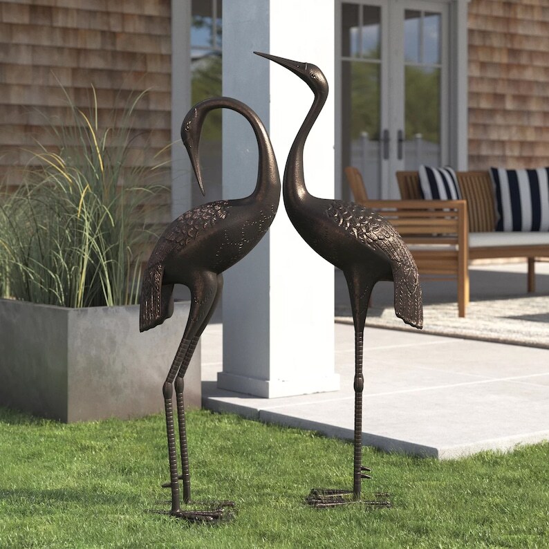 Cranes Statue, Set 2 Piece Cranes Statue for Garden, Metal Cranes Statue, Sandhill Cranes Statue, Weather Resistant Statue