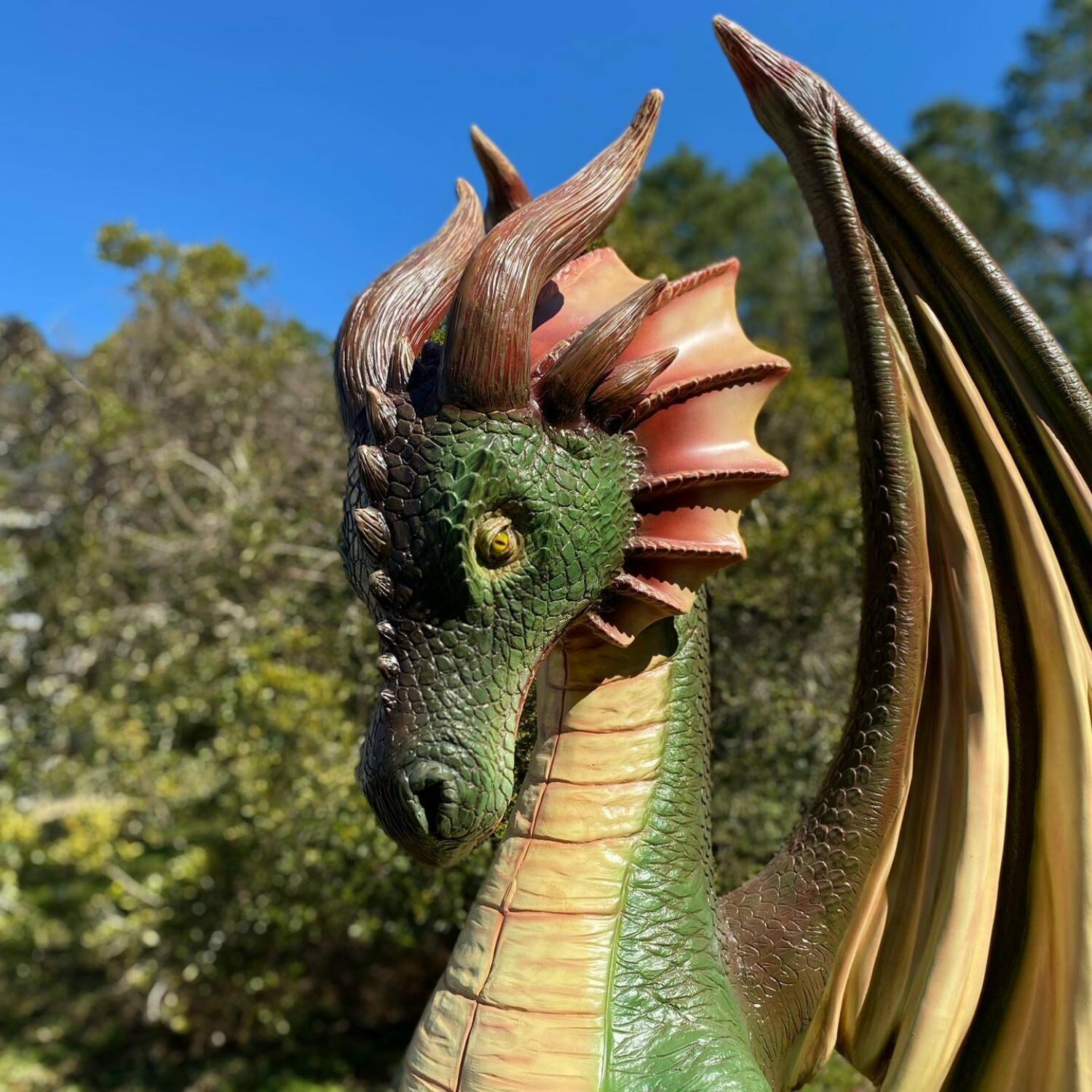 Winged Dragon Sculpture Medieval Gothic Green Festival Statue Smaug 7 Foot