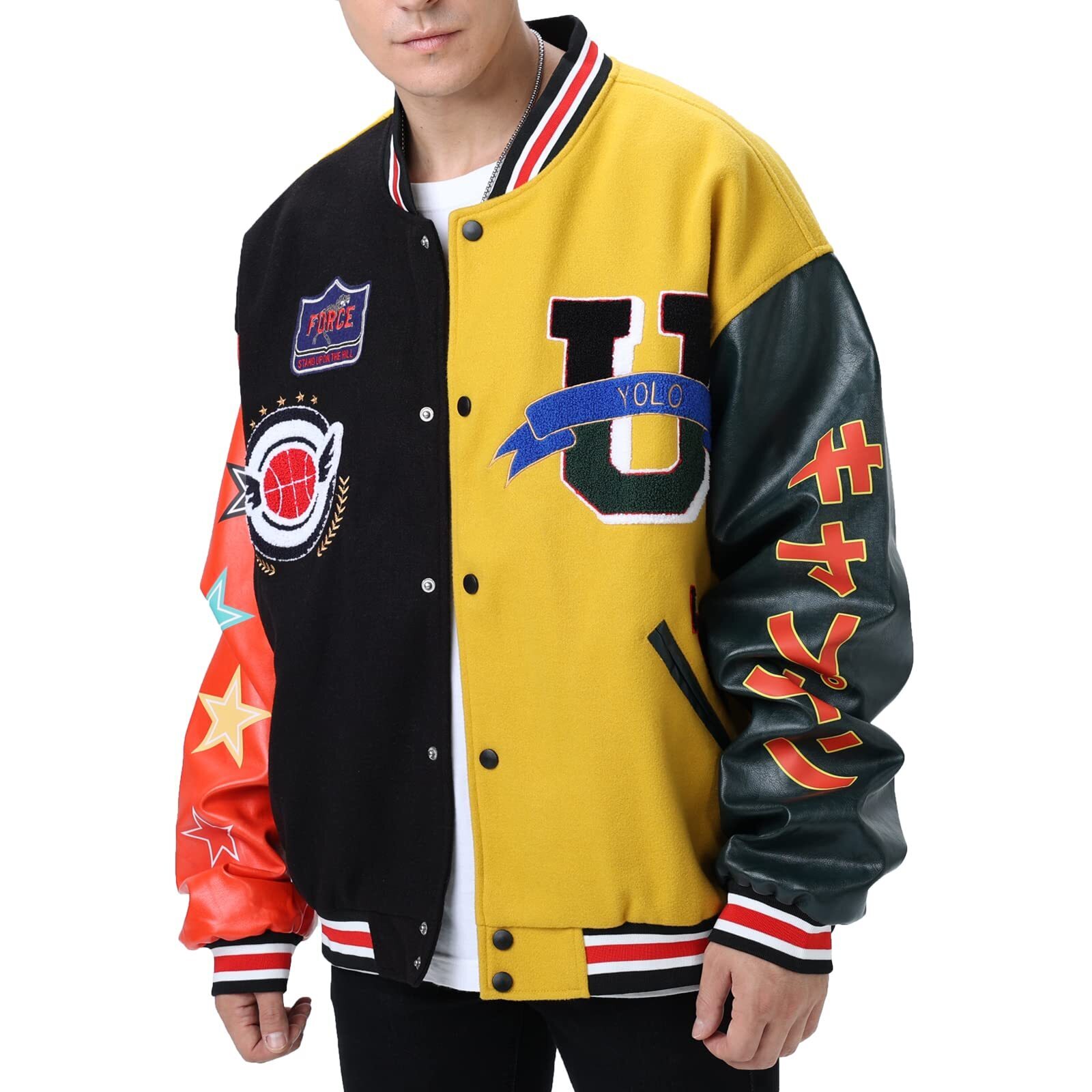 Eocicvvi Varsity Jacket Unisex Y2K Embroidered Letterman Bomber Jacket ...