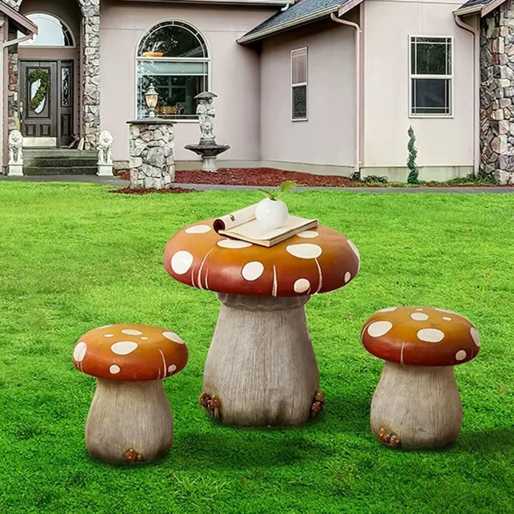 Mushroom Table and Chair Set, Patio/Garden/Nursery Table and Chair Kit, Outdoor Weatherproof Mushroom Ornaments