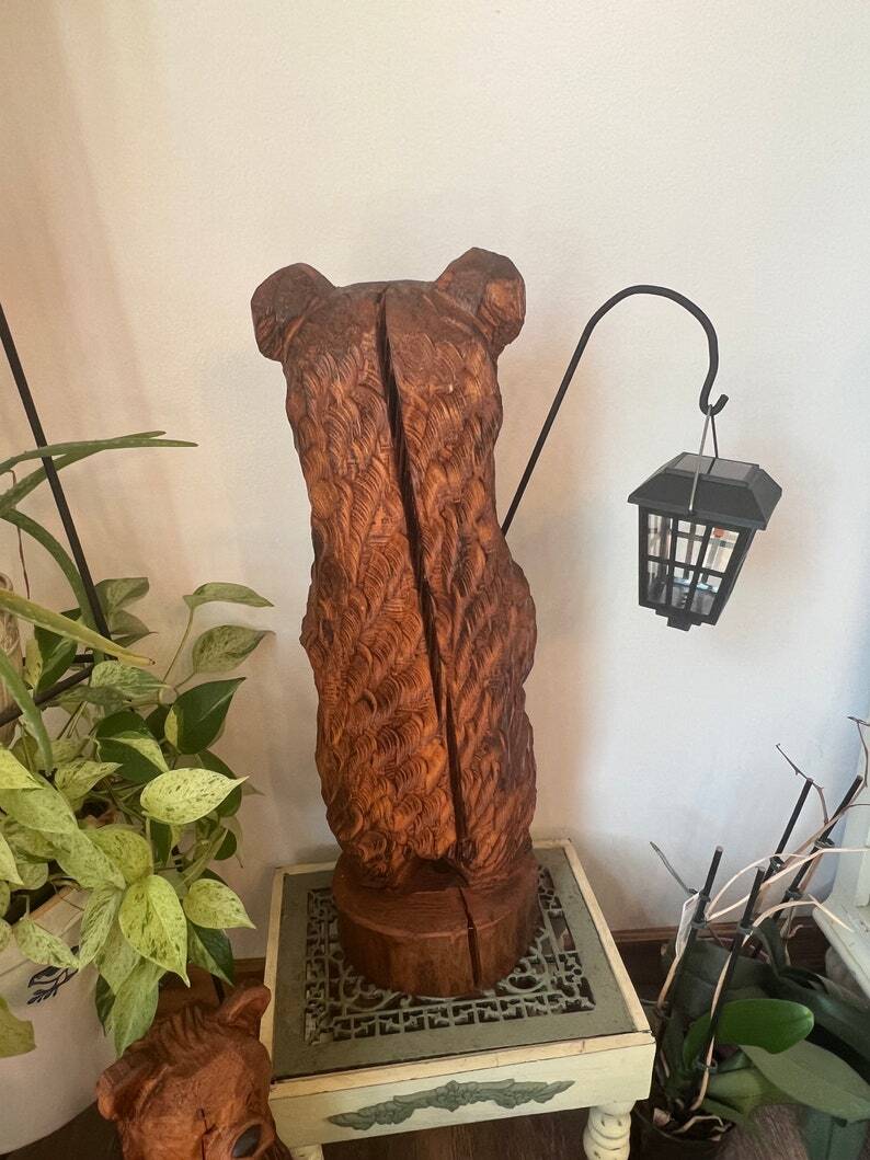 Adorable Bear Chainsaw Carving with Solar Light, Cabin Decor