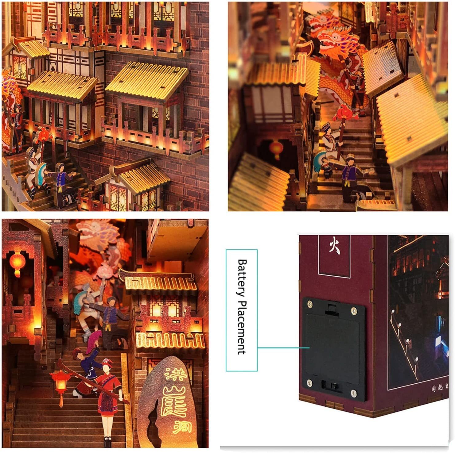 Desmond DIY Book Nook Kit, Miniature Dollhouse Kit 3D Wooden Puzzle with Sensor Light Booknook Bookshelf Insert Diorama Forest Deer Tiny Alley Decor Bookshelf Kits to Build for Kids/Adults