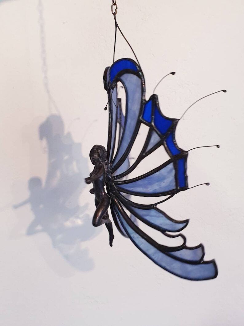 Stained glass fairy / flying stained glass fairy/ glass fairy wings /Elegant fairy pointing