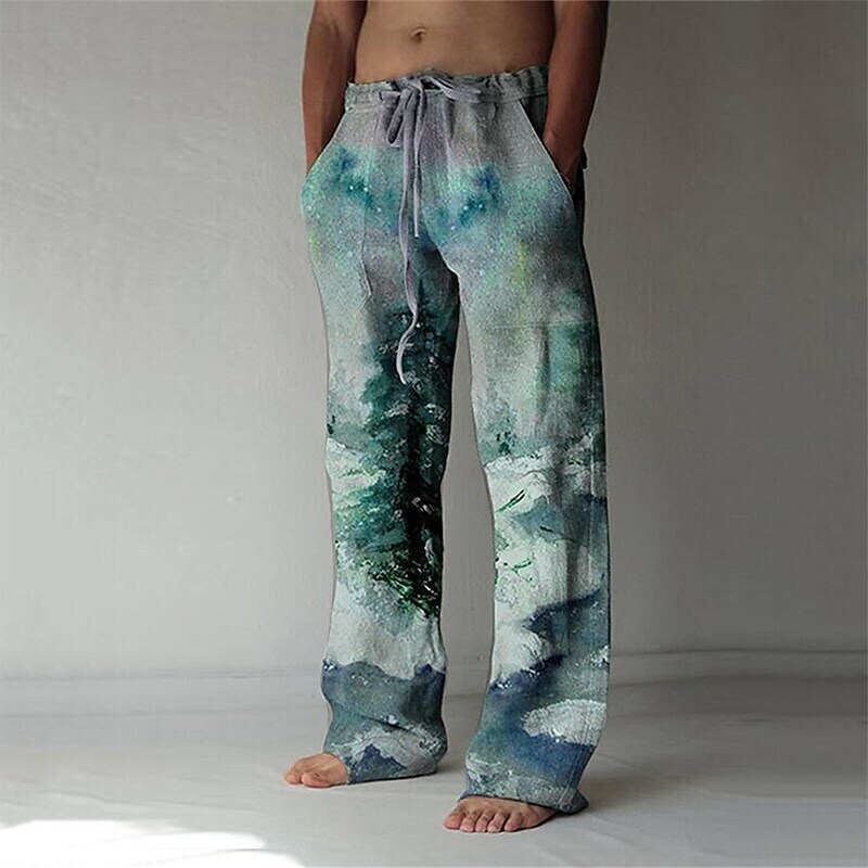 Men's 3D Print Elastic Drawstring Straight Baggy Beach Pants - Incrediblie