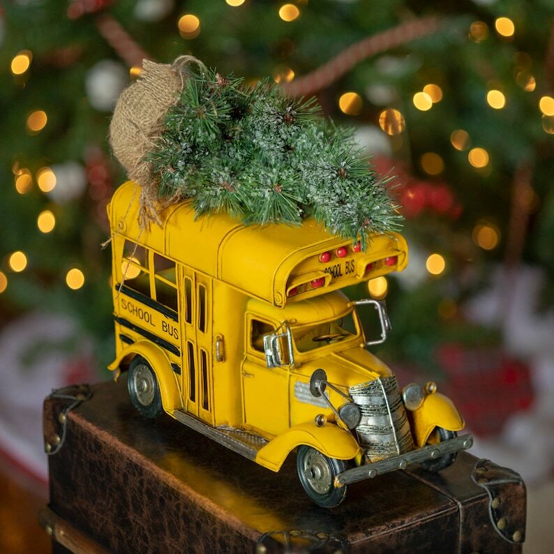 Vintage Style Small Conversion School Bus with Tree