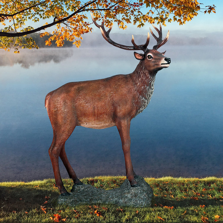 Grand-Scale Red Deer Buck Statue with Base