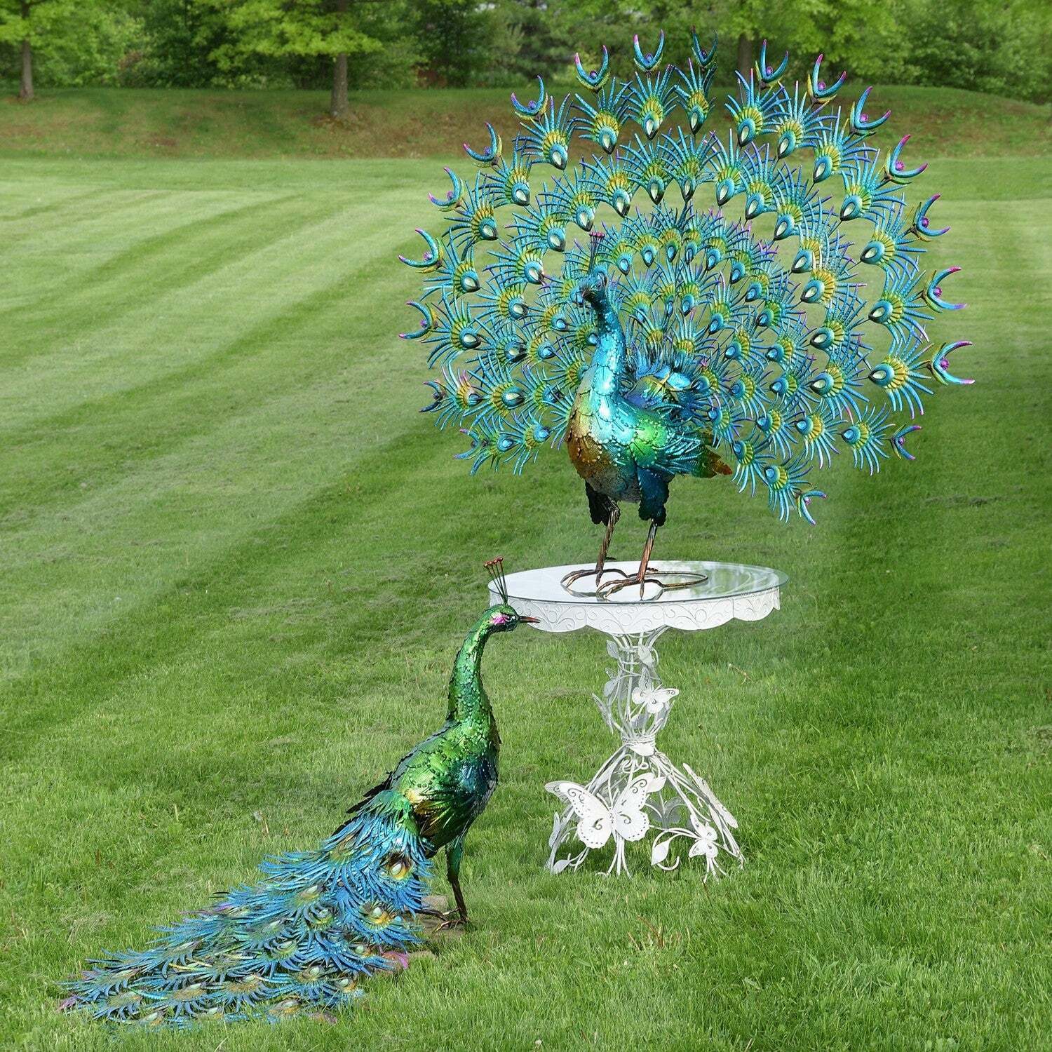 Set of 2 Large Peacocks with Crystal Detail 