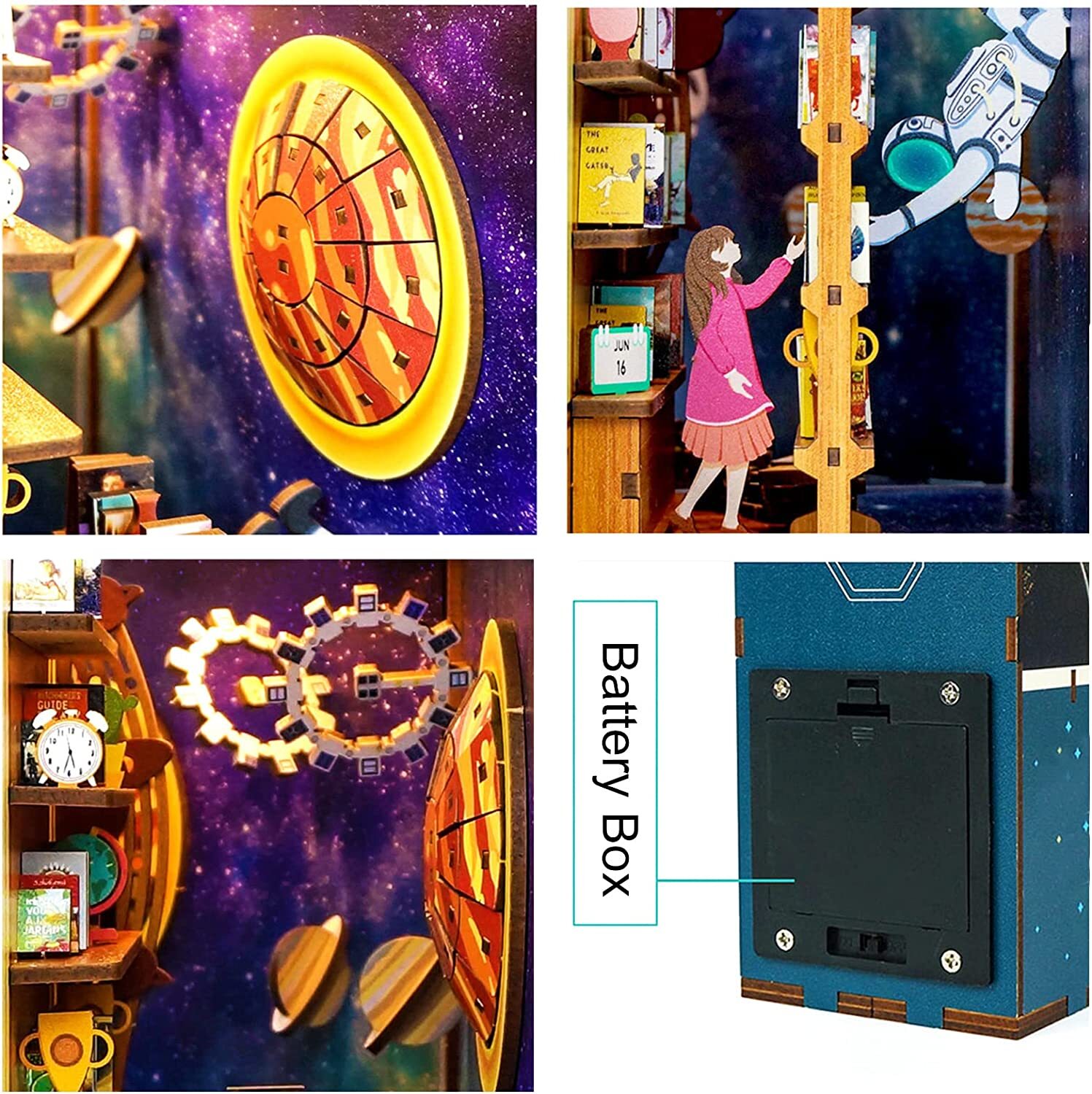 Desmond DIY Book Nook Kit, Miniature Dollhouse Kit 3D Wooden Puzzle with Sensor Light Booknook Bookshelf Insert Diorama Forest Deer Tiny Alley Decor Bookshelf Kits to Build for Kids/Adults