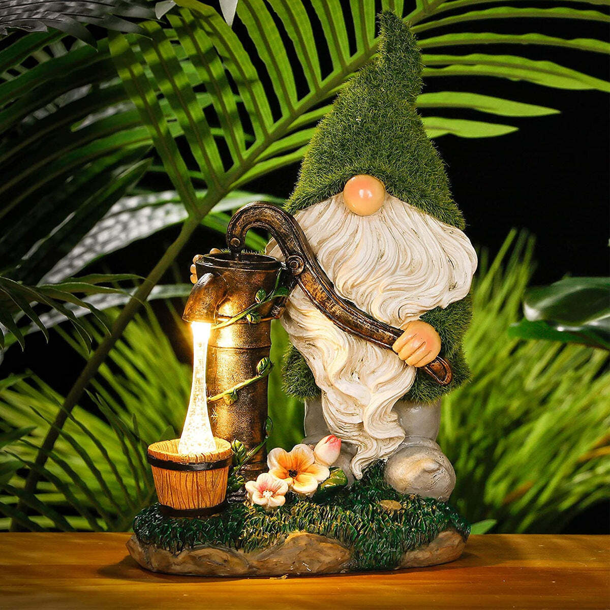 Solar Garden Gnome Statue - Jar Of Fireflies - Ajywqo