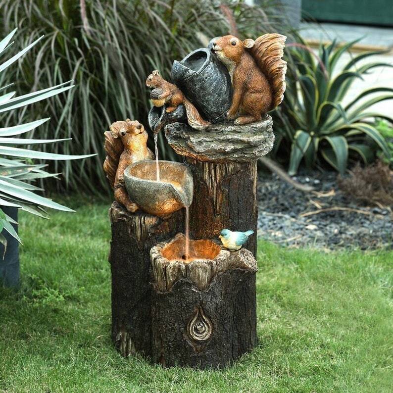 Duck Squirrel Fountain Hand Painted Animal Garden Resin Statue Resin Ornament