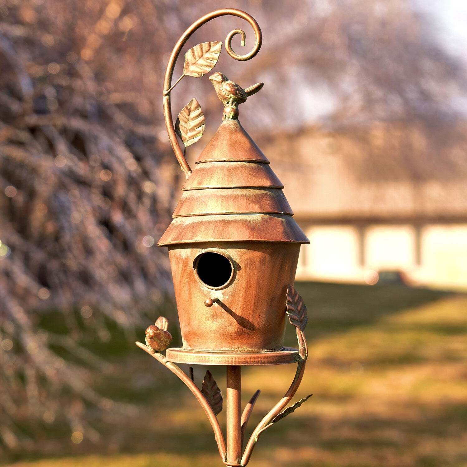 Antique Copper Saran Birdhouse Stake 