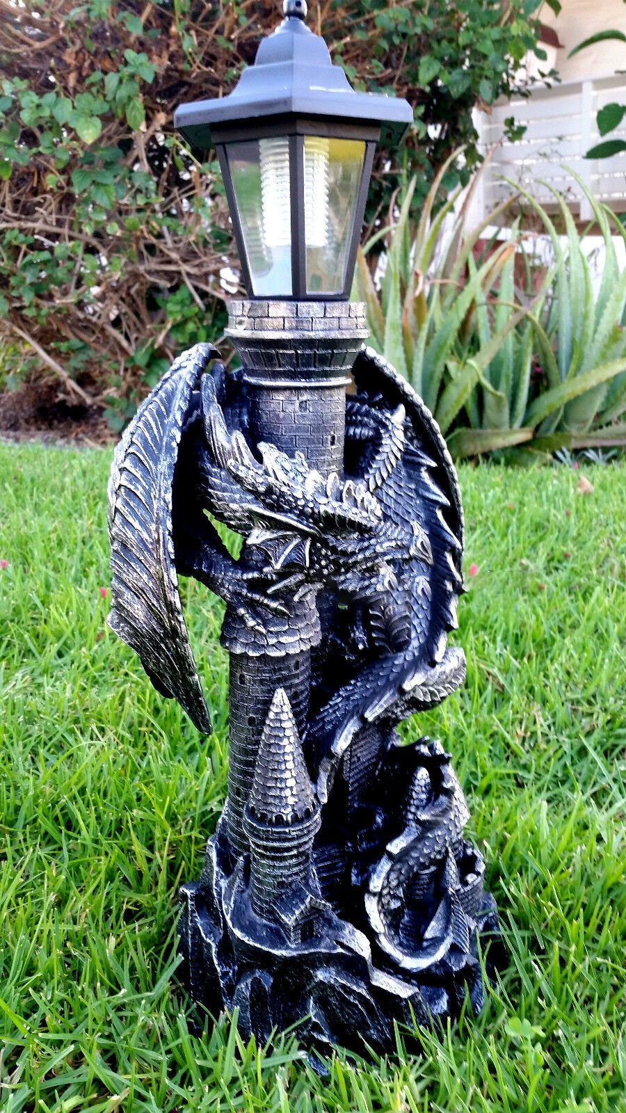 Solar Dragon Statue Dragon Castle Solar Light Figurine Dragon Castle Gothic