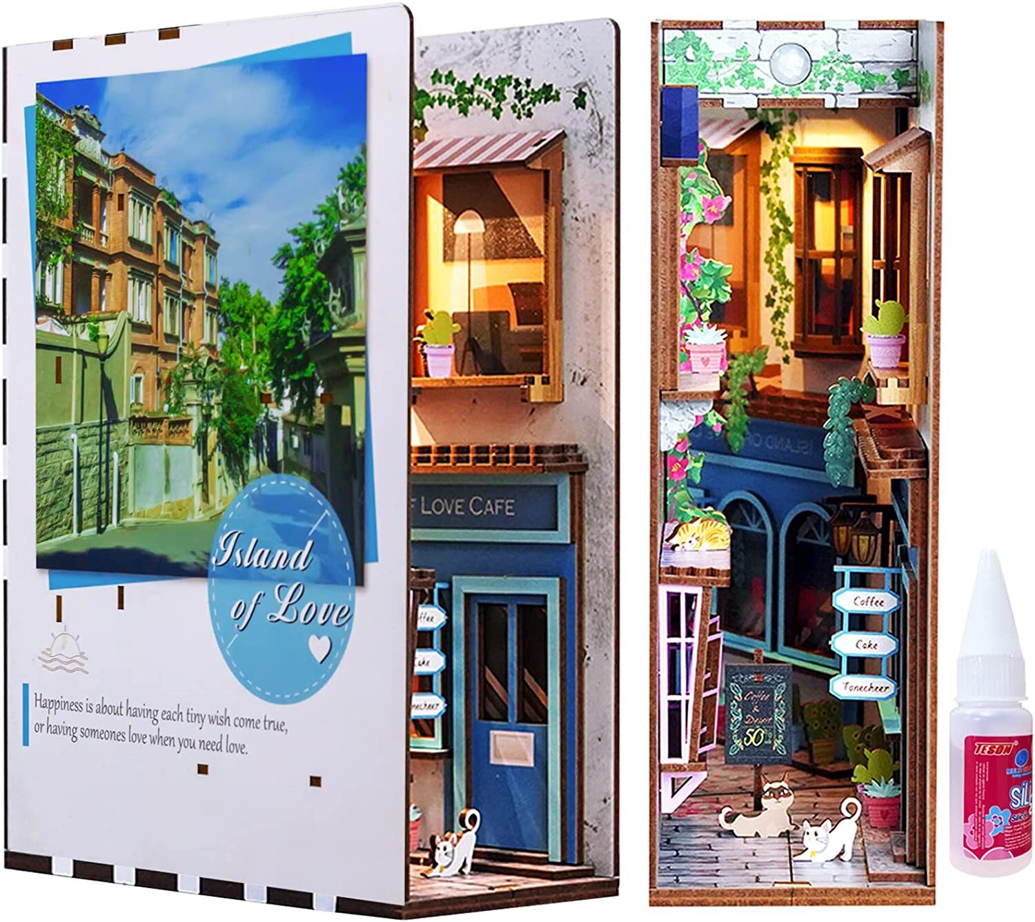 Desmond DIY Book Nook Kit, Miniature Dollhouse Kit 3D Wooden Puzzle with Sensor Light Booknook Bookshelf Insert Diorama Forest Deer Tiny Alley Decor Bookshelf Kits to Build for Kids/Adults