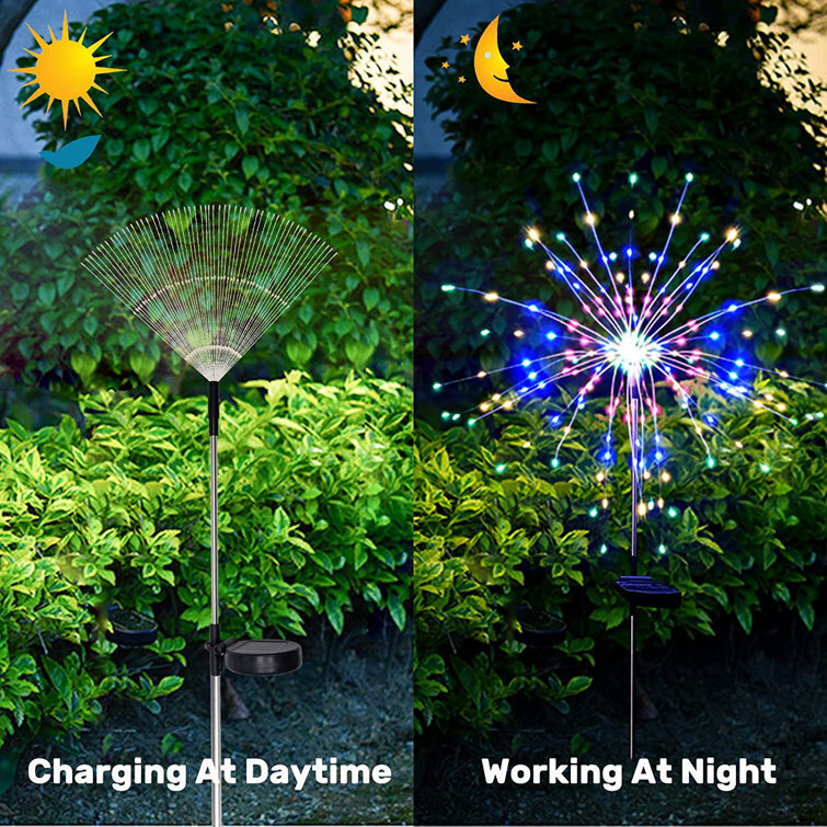 Low Voltage Solar Powered Integrated LED Pathway Light, Waterproof Outdoor Garden Firework Lights (Set of 2)