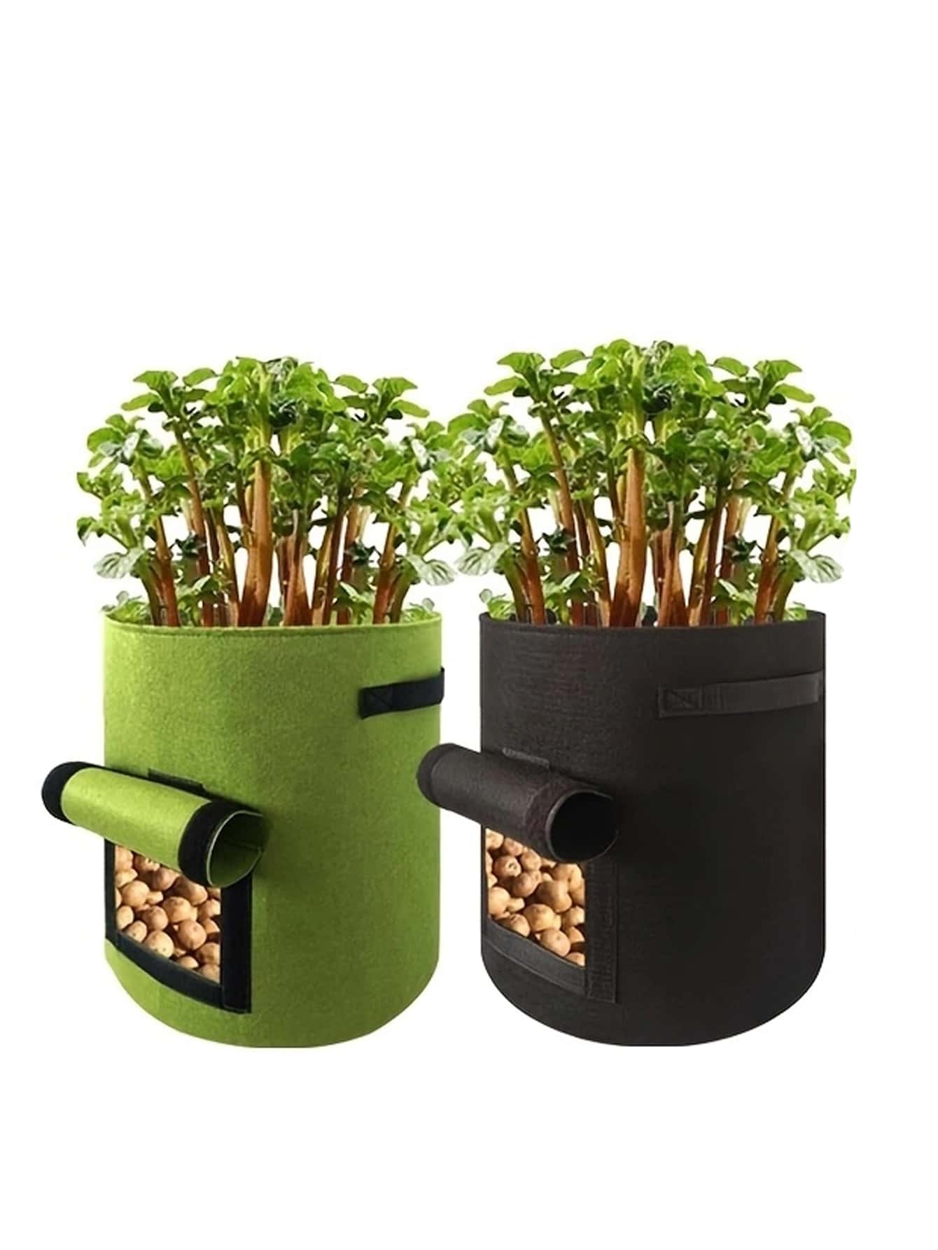 1pc Non-woven Fabric Random Color Grow Bag, Double Handle Plant Grow Bag For Garden