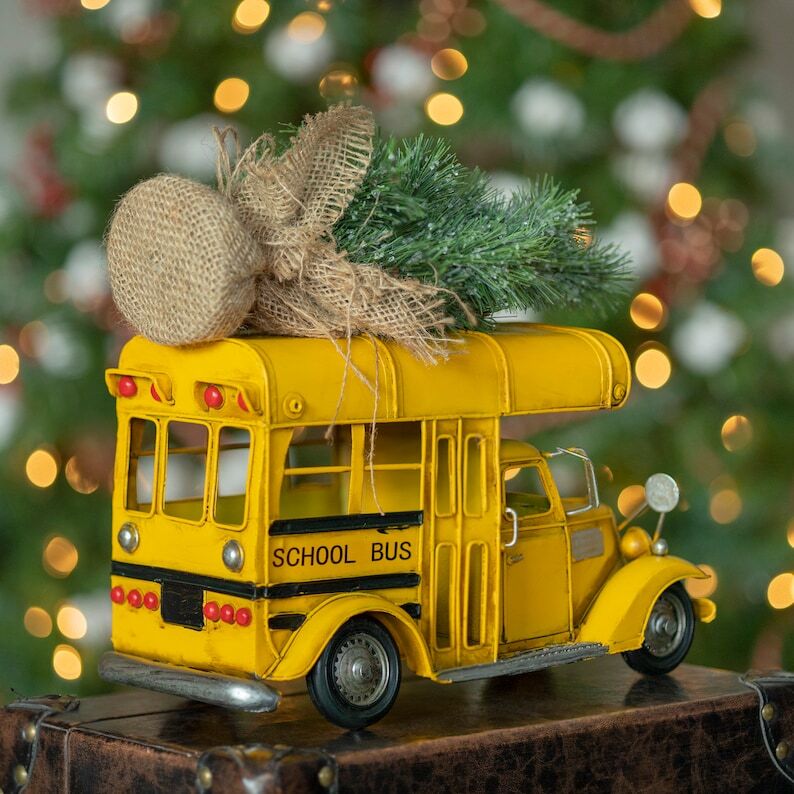 Vintage Style Small Conversion School Bus with Tree