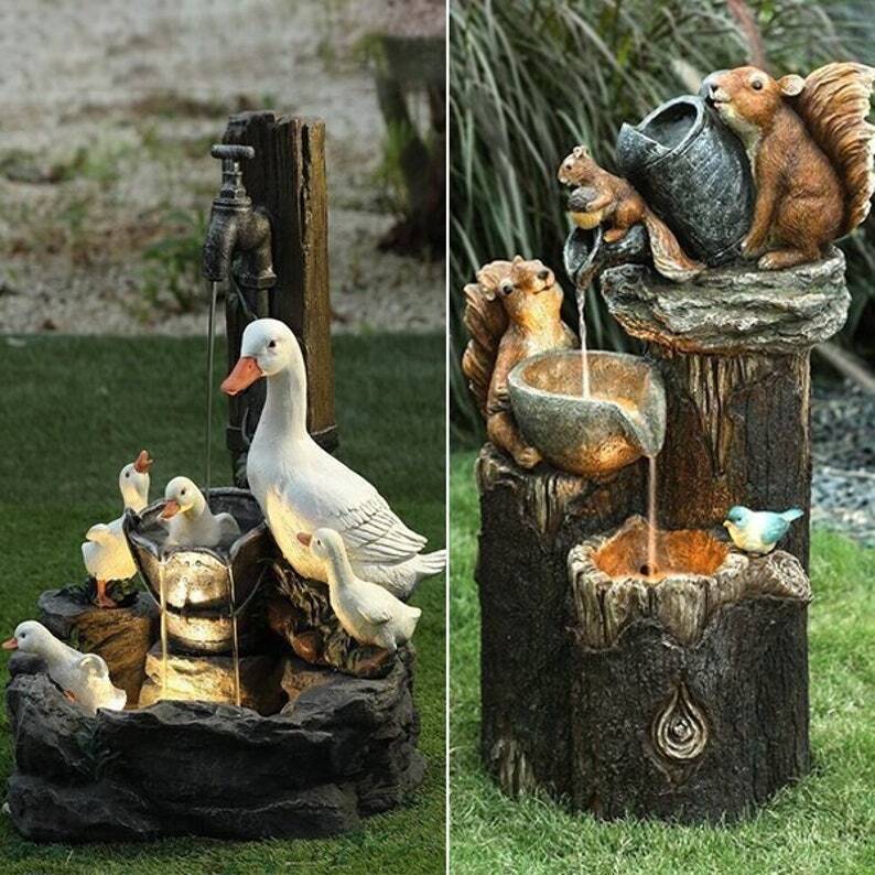 Duck Squirrel Fountain Hand Painted Animal Garden Resin Statue Resin Ornament