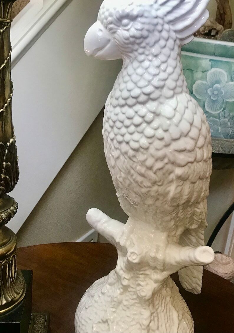 White Cockatoo Parrot 21in Porcelain Sculpture