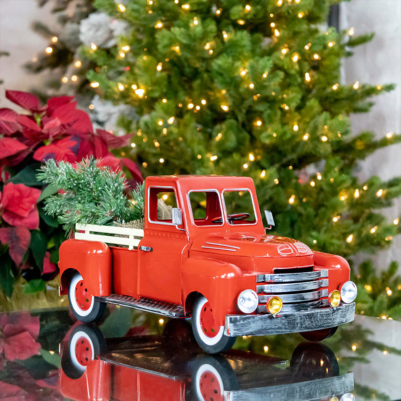 12 Inch Red Metal Truck Decoration