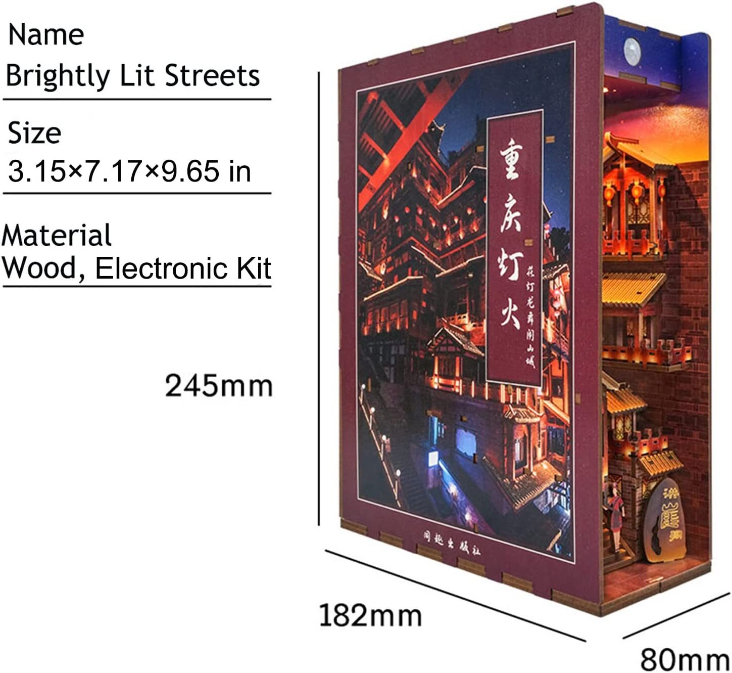 Desmond DIY Book Nook Kit, Miniature Dollhouse Kit 3D Wooden Puzzle with Sensor Light Booknook Bookshelf Insert Diorama Forest Deer Tiny Alley Decor Bookshelf Kits to Build for Kids/Adults
