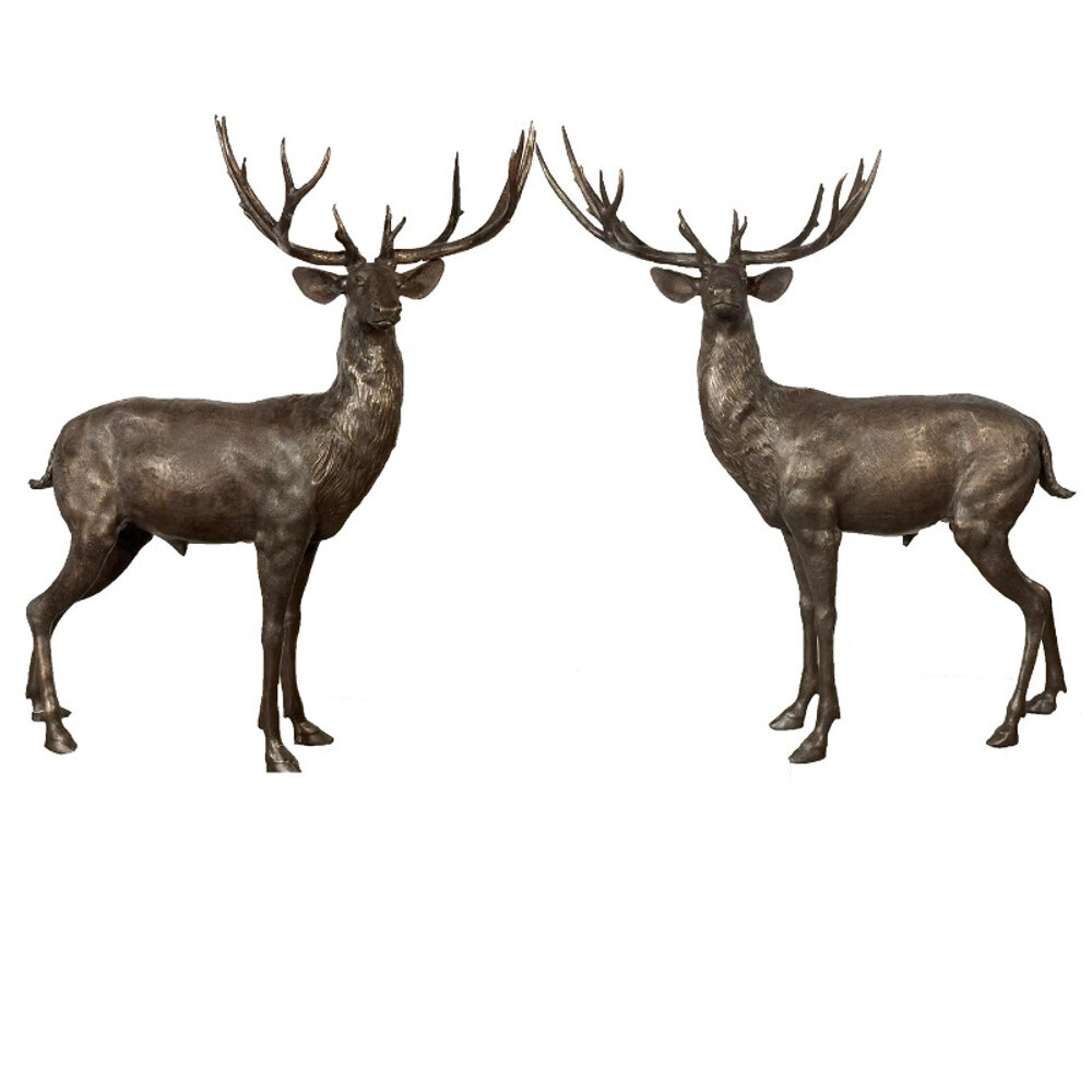 Deer Pair Standing Bronze Statue