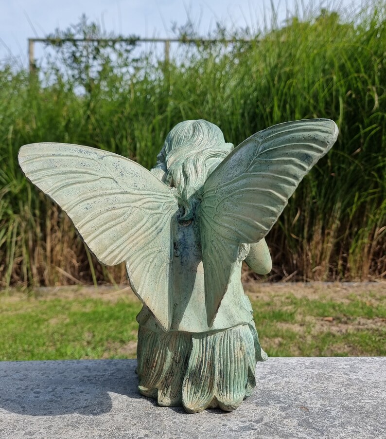 Bronze fairy with flute - Garden art - Bronze outdoor statues - Romantic garden