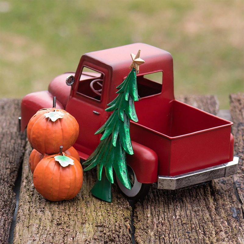 Small Multi-Seasonal Iron Pickup Truck in Glossy Red