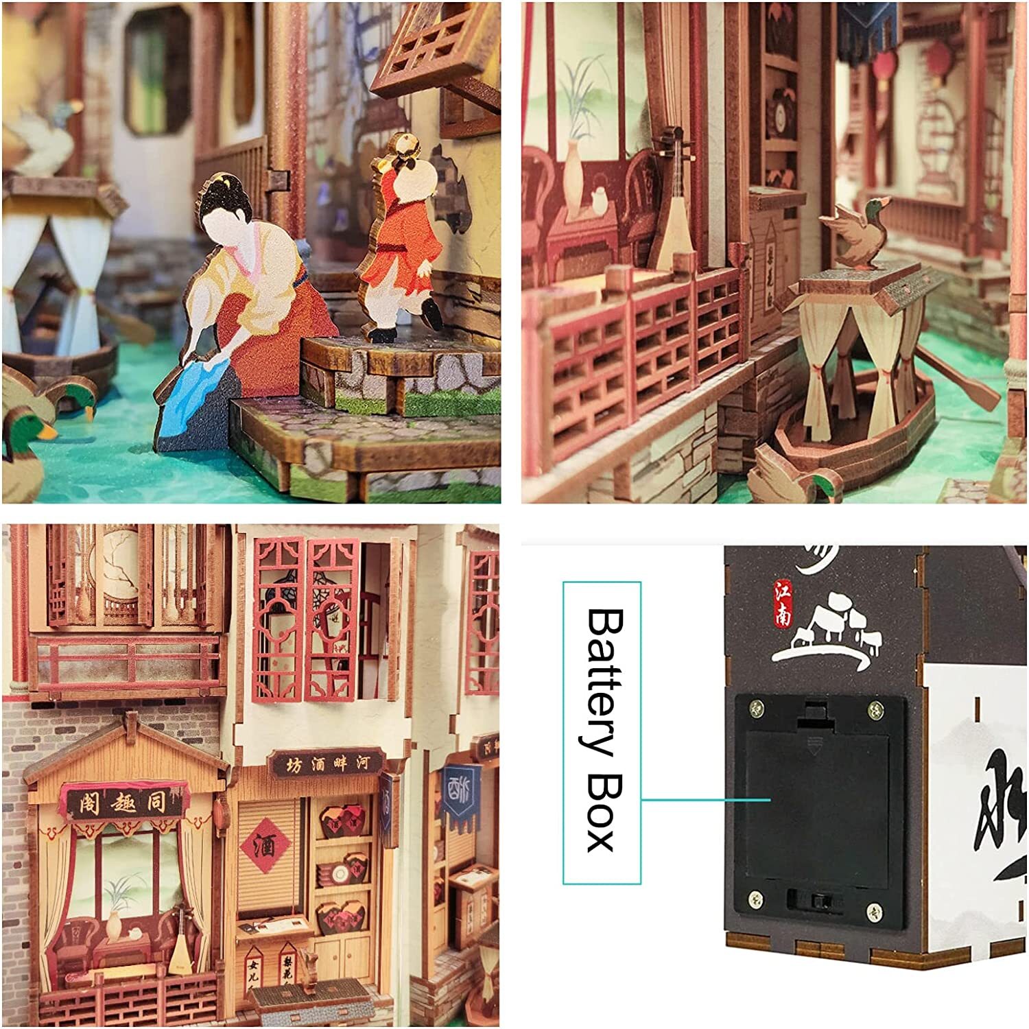 Desmond DIY Book Nook Kit, Miniature Dollhouse Kit 3D Wooden Puzzle with Sensor Light Booknook Bookshelf Insert Diorama Forest Deer Tiny Alley Decor Bookshelf Kits to Build for Kids/Adults