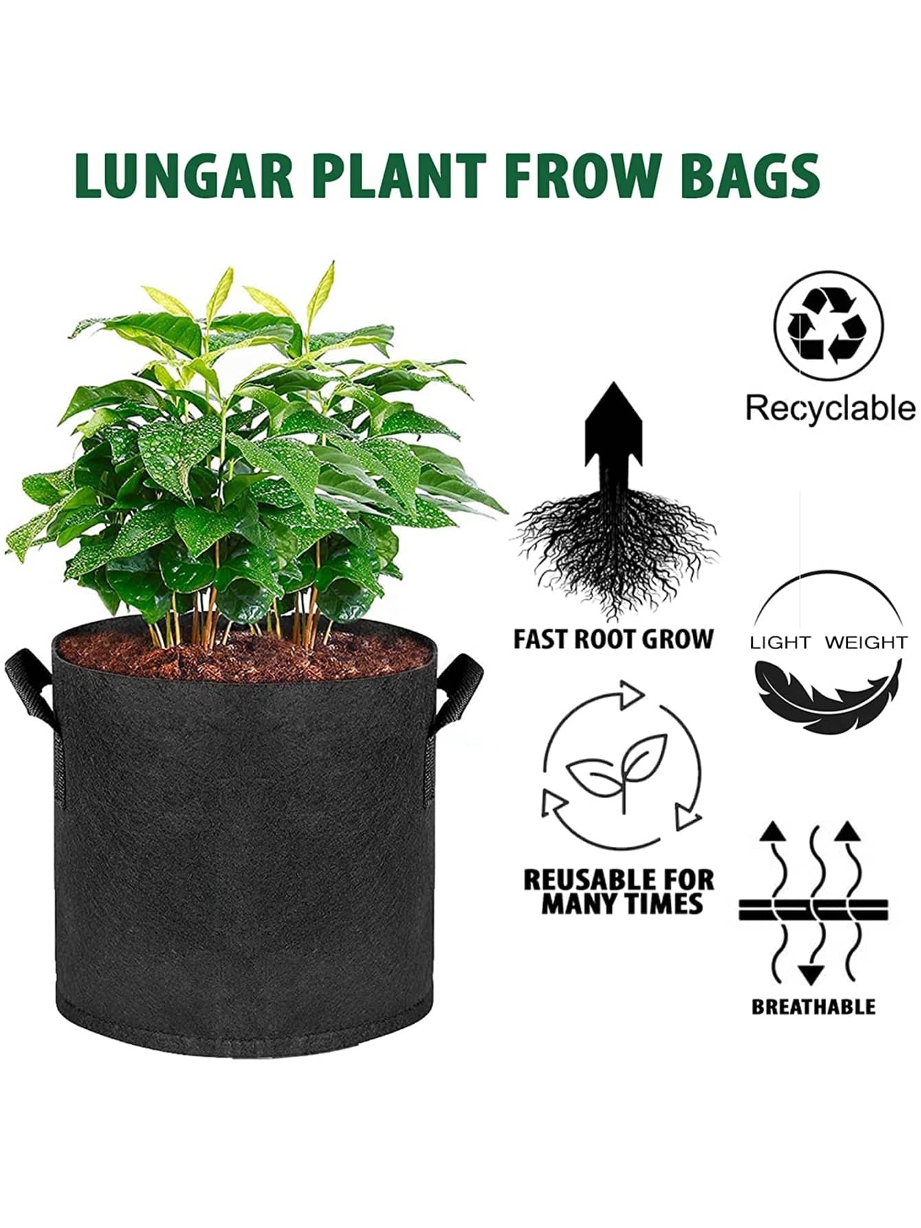 1pc Non-woven Fabric Grow Bag, Black Double Handle Plant Grow Bag For Garden
